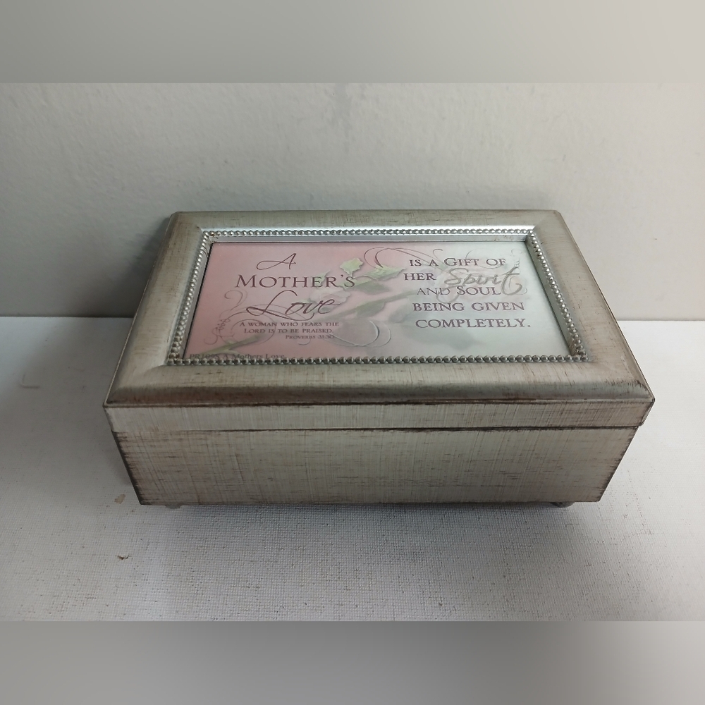 Antique silver 6" music box  6"×2.5"×4", a mothers love,plays  amazing grace,